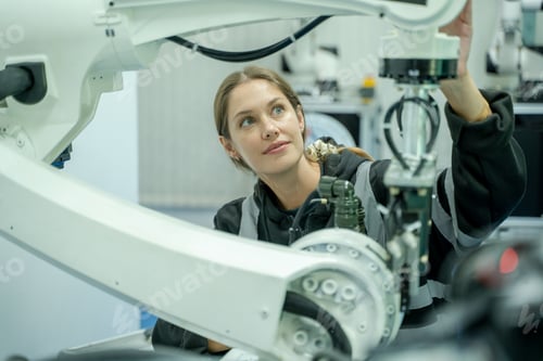 Preview: Engineer checking and operation robot arm at factory,Technology, automation.
