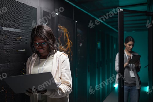 Preview: Young African American Woman Working in Data Center