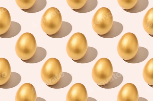 Preview: Golden Easter eggs on pink background, luxury seamless pattern.