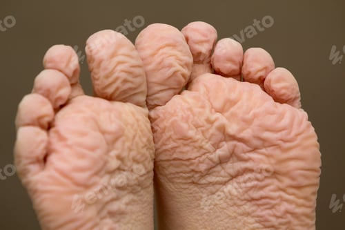Preview: Close-up of children wrinkled feet after long bath
