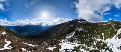 Preview: Aerial Canadian Mountain Landscape. Sunny Cloudy Day. BC, Canada. Nature Background Panorama
