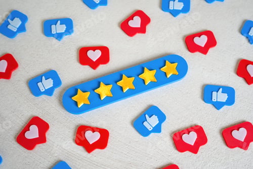 Preview: A five-star bar among social media likes. Social validation, high ratings, or quality recognition