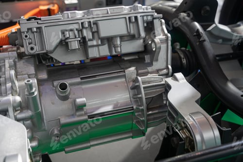 Preview: Closeup shot of a modern automobile vehicle engine and spare parts
