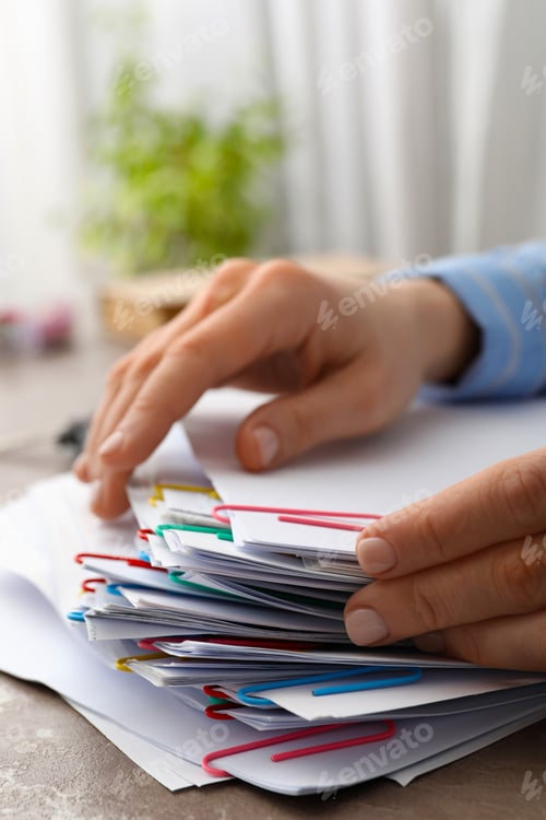 Preview: Concept of different office accessories - paper with clip