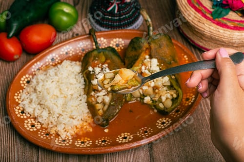 Preview: Stuffed peppers, typical mexican food. Food to celebrate Cinco de Mayo.