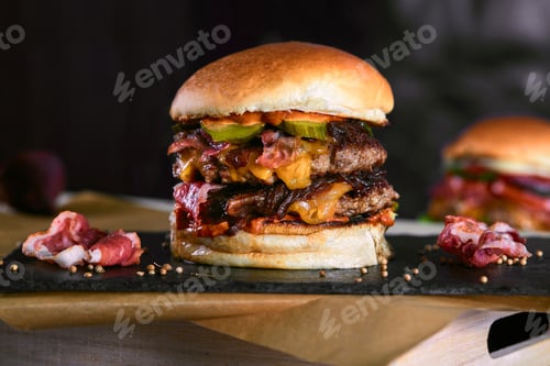 Preview: Close up picture of hamburger with double beef meat