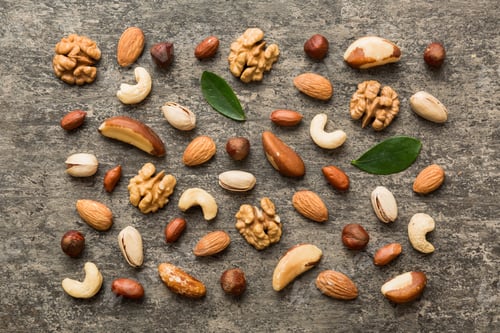 Preview: Composition of nuts , flat lay - mix hazelnuts, cashews, almonds