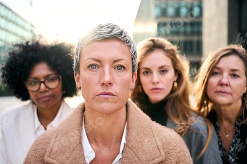 Preview: Portrait a group of multiracial serious women of diverse ages looking at the camera