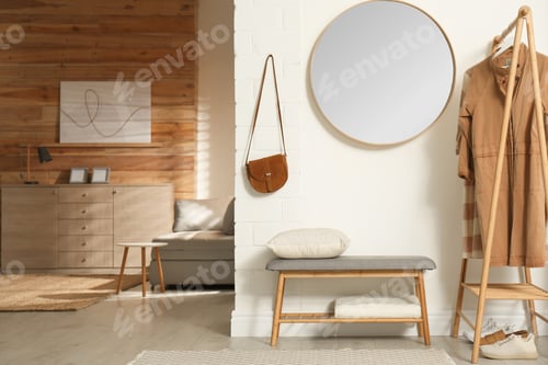 Preview: Modern hallway with stylish furniture and accessories. Interior design