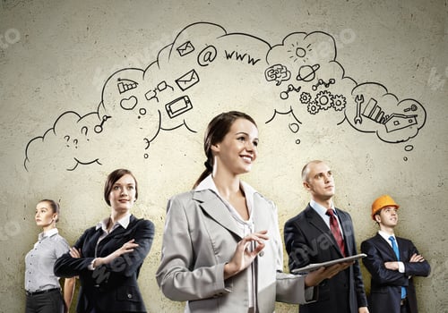 Preview: Image Of Young Businesspeople Team. Collage Background