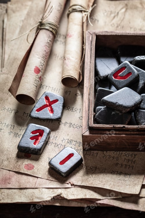 Preview: Vintage rune stones omen based on futhark alphabet