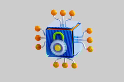 Preview: Cube with connected spheres and padlock