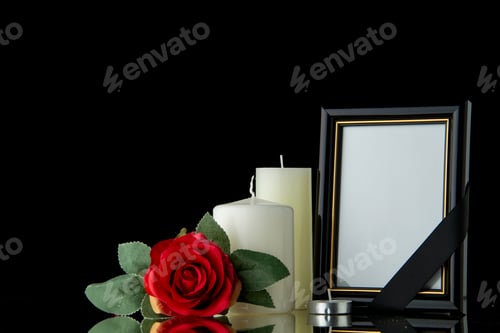 Preview: front view of white candles with picture frame on a black background death palestine funeral war