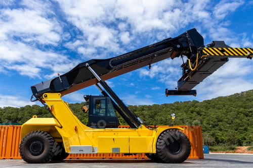 Preview: Reach stacker cargo forklift container box import export logistic transportation industrial.