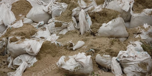 Preview: Texture of broken barricade wall of sandbags for war purposes