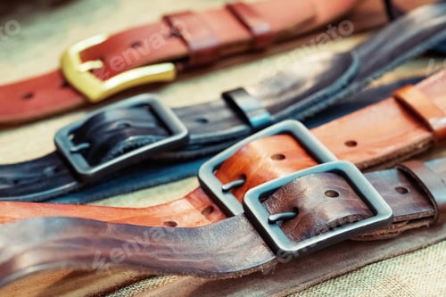Preview: Close up of Store handmade leather belts