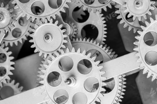 Preview: Close view of old clock mechanism with gears and cogs.