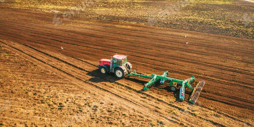 Preview: Aerial View. Tractor Plowing Field. Beginning Of Agricultural Spring Season. Cultivator Pulled By A