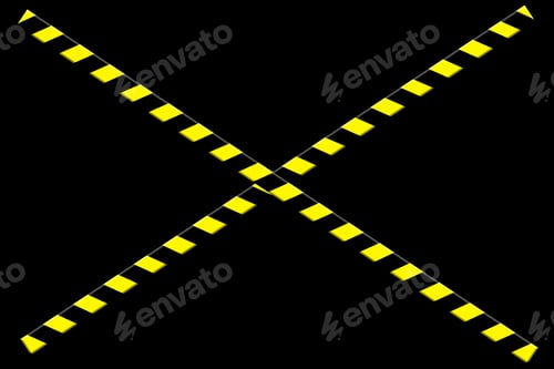 Preview: Illustration cross of yellow black lines of barrier tapes on black isolated background