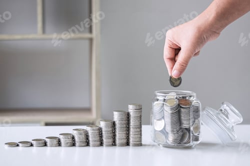 Preview: Increasing Coin Stacks with Savings in Glass Jar