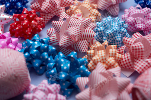 Preview: Colorful craft ribbon on the blue floor