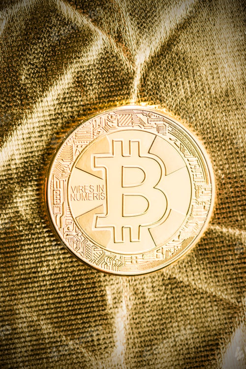 Preview: Golden bitcoins. Digital cryptocurrency.