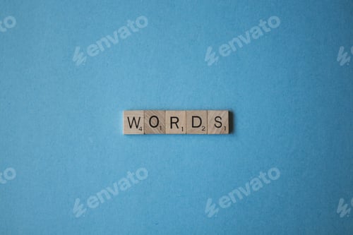 Preview: Conceptual Words on Blue Background, Wooden Tiles