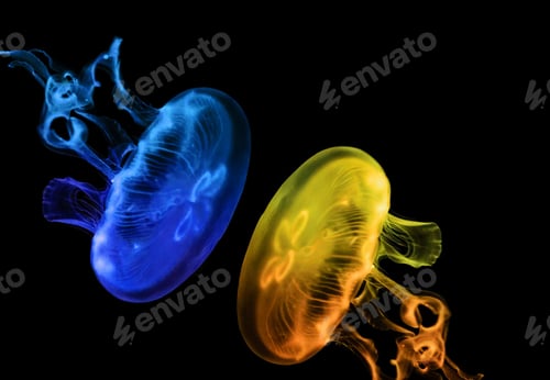 Preview: Background of jellyfish. Jellyfish swims in the ocean sea, light passes through the water, creating