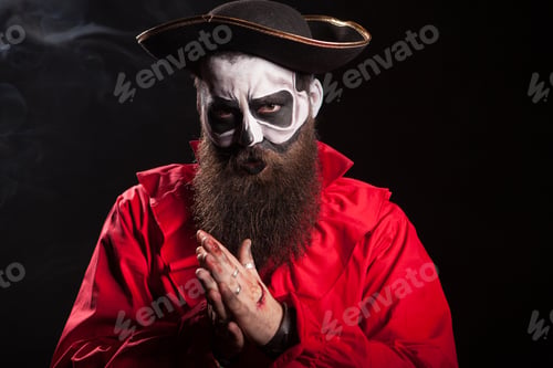 Preview: Man dressed up like a scary pirate for halloween celebration