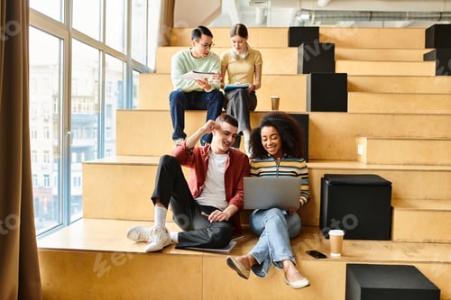 Preview: Diverse group gathering on urban steps