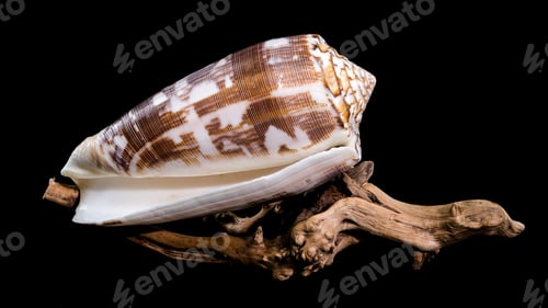 Preview: Striated Cone Shell on Driftwood black background