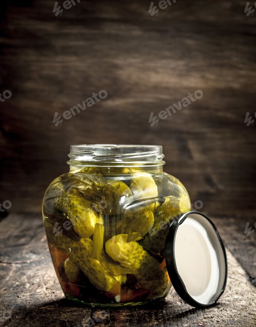 Preview: Marinated cucumbers in jar.