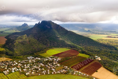 Preview: View from the height of the sown fields located on the island of Mauritius