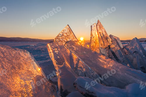 Preview: Colorful sunset over the crystal ice of Baikal lake