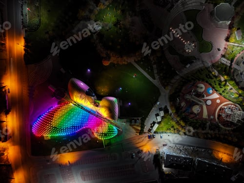 Preview: Aerial view night shot with drone of Tropical Butterfly Garden. Konya - Turkey