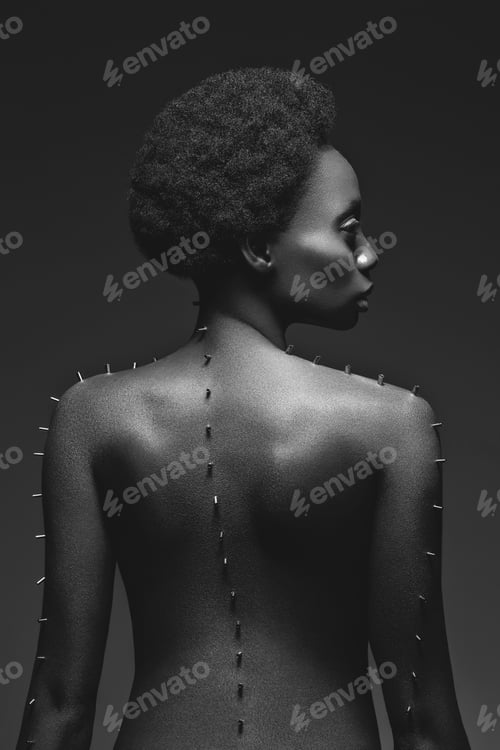 Preview: Beautiful black girl with metal pins
