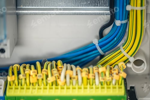 Preview: Close up circuit breakers and wire in control panel.
