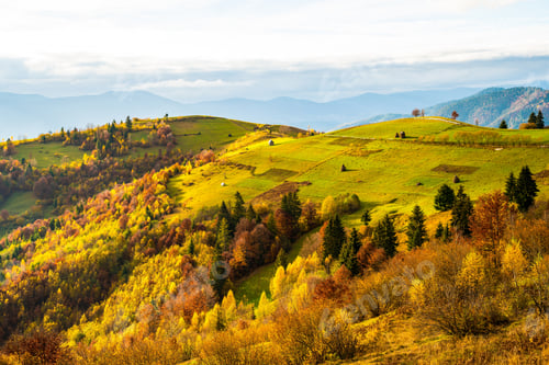 Preview: Beautiful nature of the carpathians in the hills of the sky, forests and a small village