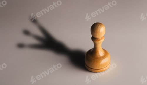 Preview: Wooden chess pawn with king shadow