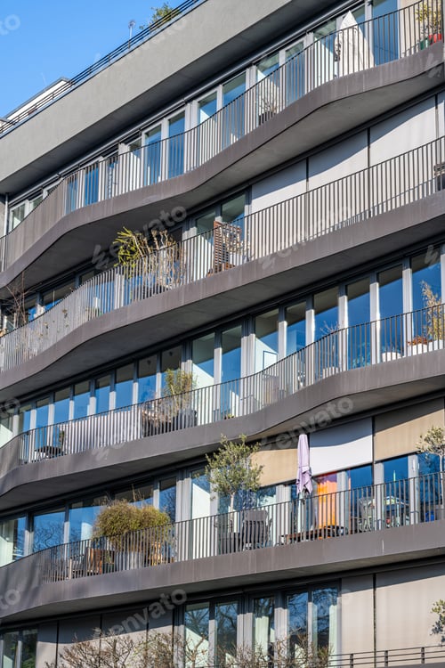 Preview: The facade of a modern gray apartment building