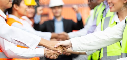 Preview: Group of successful logistic engineer worker hand shaking for business agreement