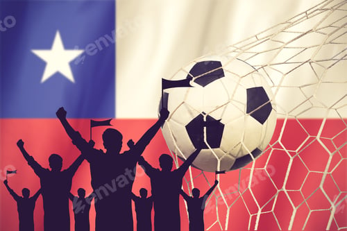 Preview: Silhouettes Of Soccer Fans With Flag Of Chile .Cheer Concept Vintage Color