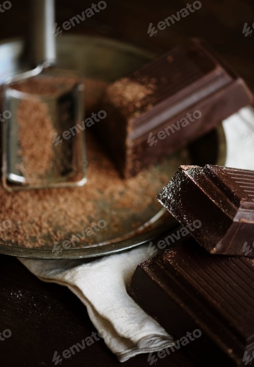 Preview: Closeup of dark chocolate bars