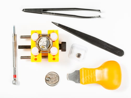 Preview: top view of kit for replacing battery in watch