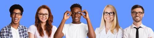 Preview: Happy smiling people expressing positive emotions wearing specs