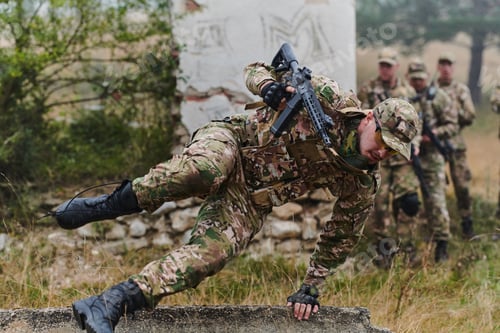 Preview: A highly trained elite military unit, clad in camouflage, skillfully navigates through perilous