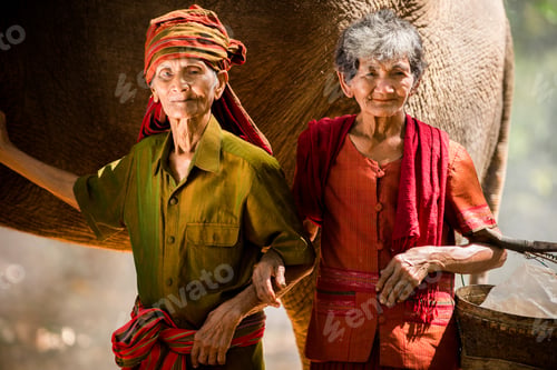 Preview: Elephant and senior couple in Thailand