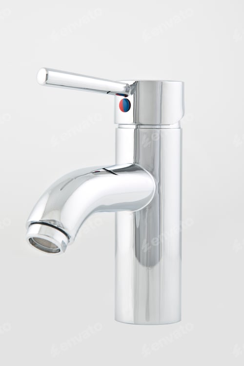 Preview: Modern steel faucets, for bathroom. Isolated on white background.