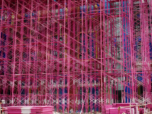 Preview: Full Frame Background of Pink Scaffolding at Construction Site