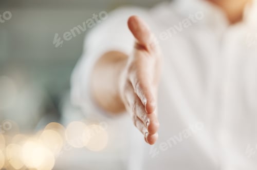 Preview: Handshake, deal agreement or b2b partnership success with office worker hand. Thank you, welcome or